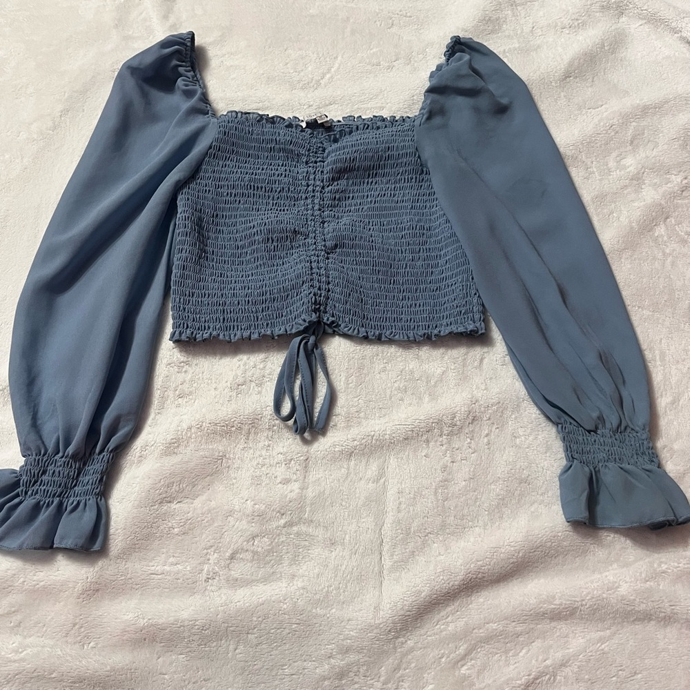 Love Tree Dusty Blue Smocked Blouse